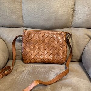 Woven Leather Crossbody Bag - Brown